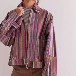 Free People We The Free Sally Canvas Jacket Brown Zipper Sweatshirt S